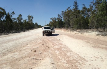 The outback roads Near Lightning Ridge white with opal dirt